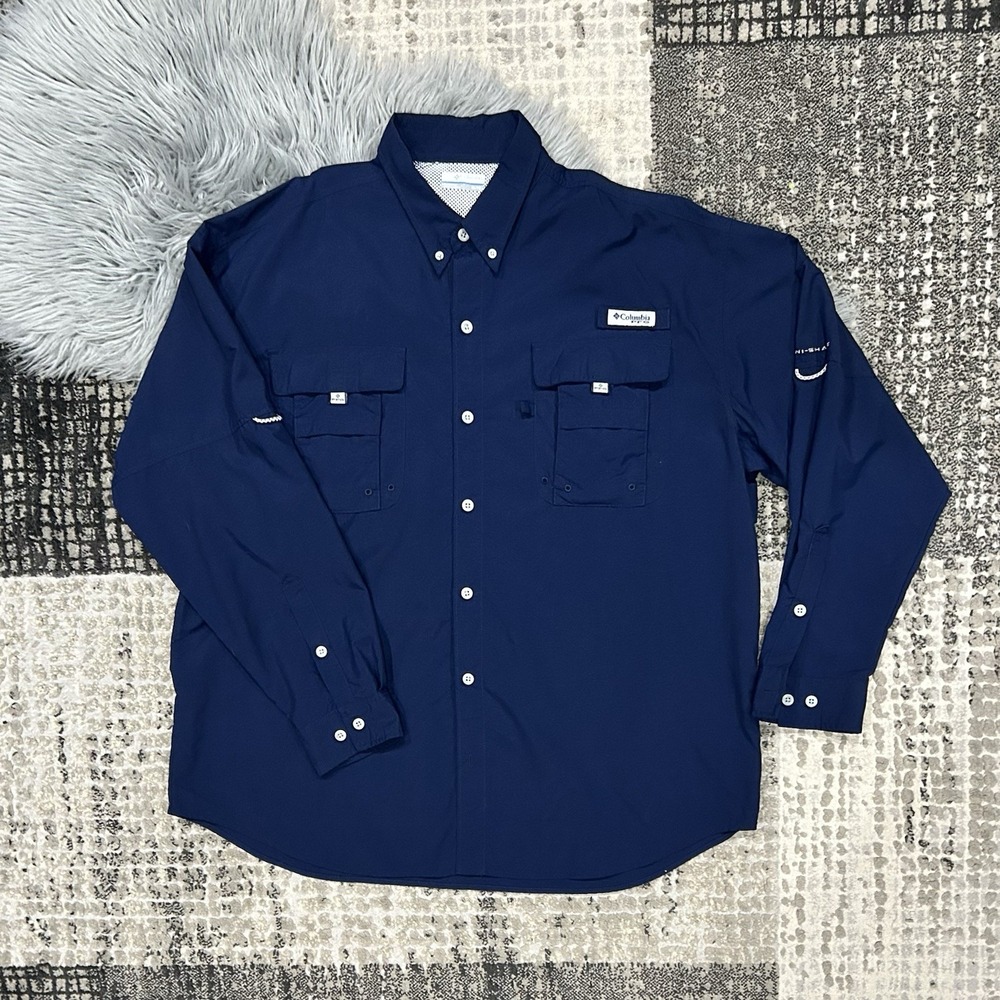 Columbia PFG XL Mens Blue Fishing Shirt Breathable Lightweight Button Up